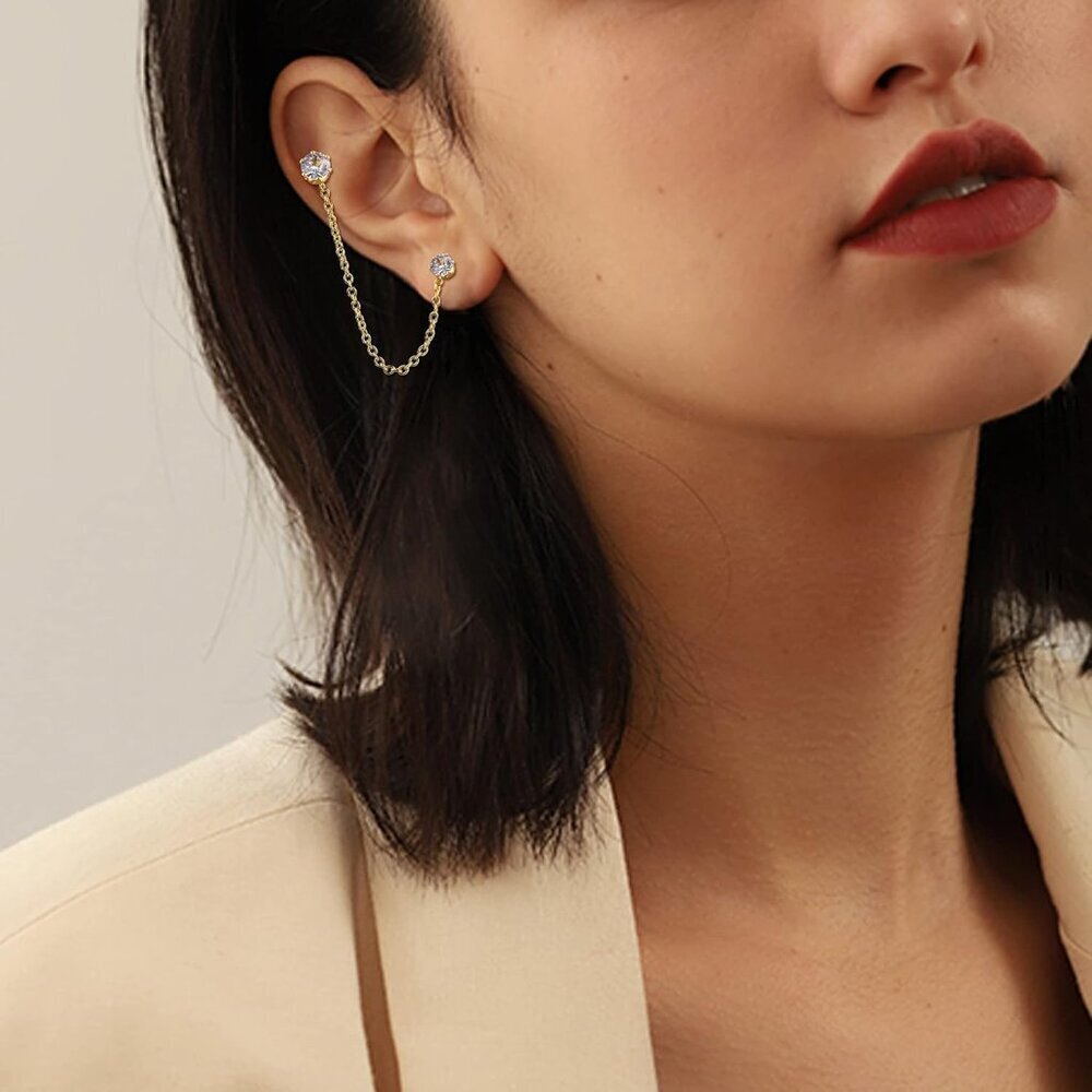 Versatile Gold Plated Double Piercing Earrings Se… - image 2